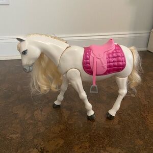 Mattel Barbie White Toy Horse with Pink Saddle and Blonde Mane battery operated
